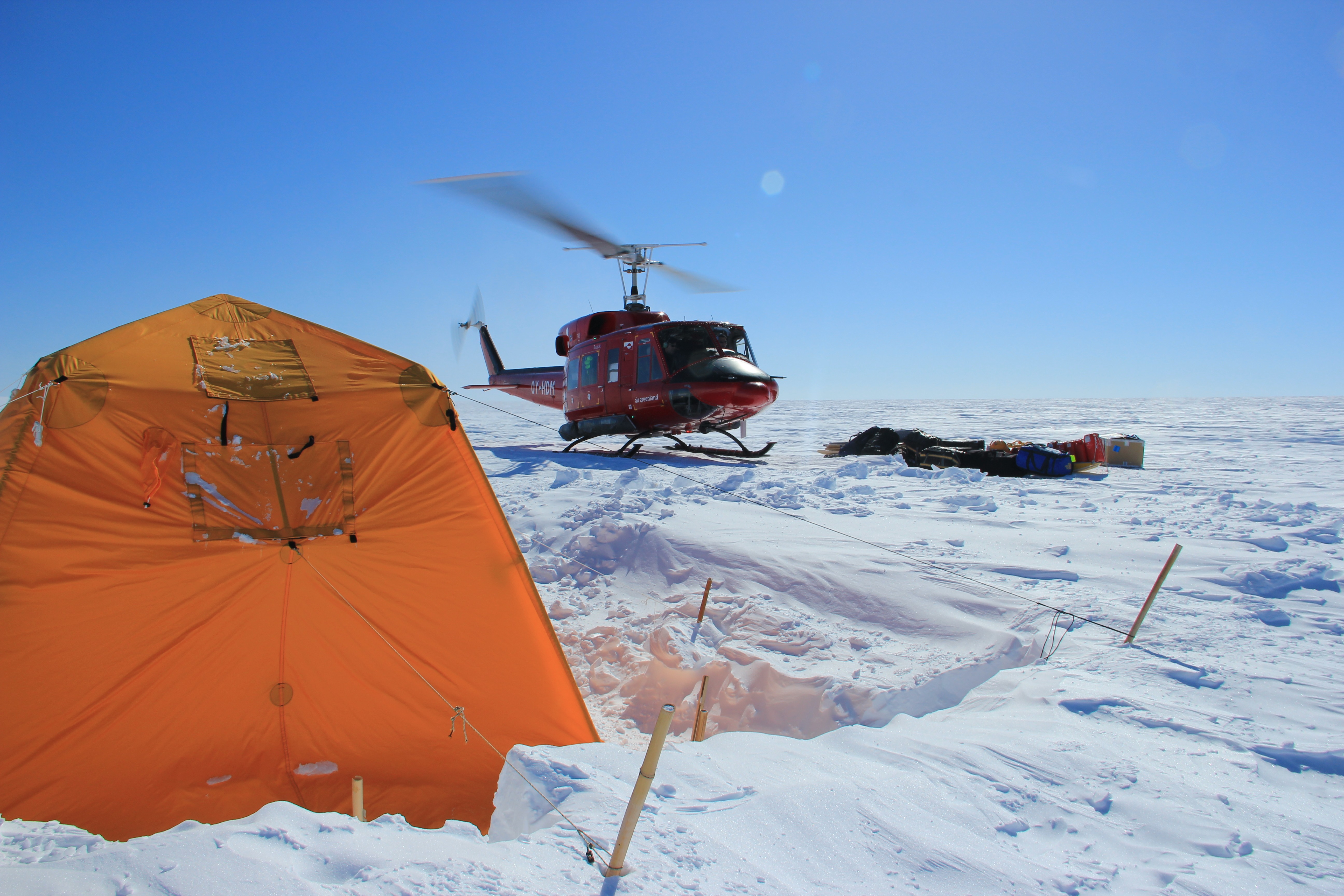 A great moment: the landing of the B-212. We were being pulled out!
