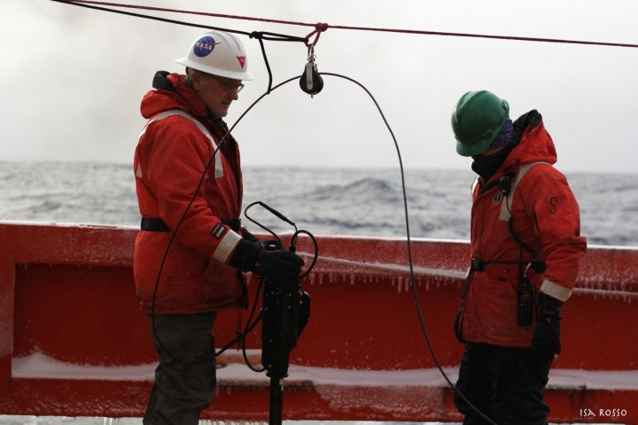 Joaquin and Scott preparing to deploy the radiometer Photo credit: Isabella Rosso
