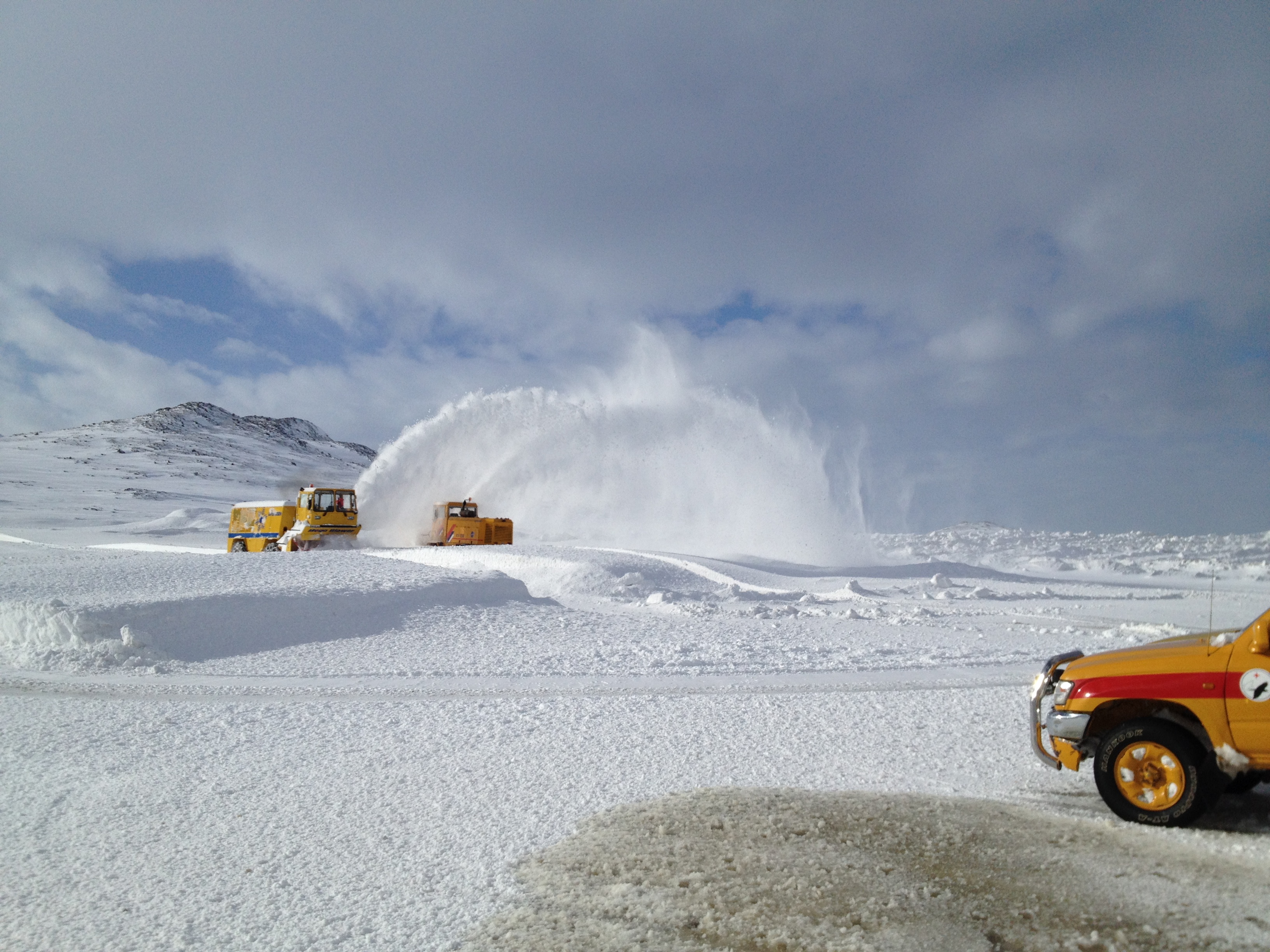 Machinery removing snow  at the Kulusuk airport. (Credit: Ludovic Brucker.)