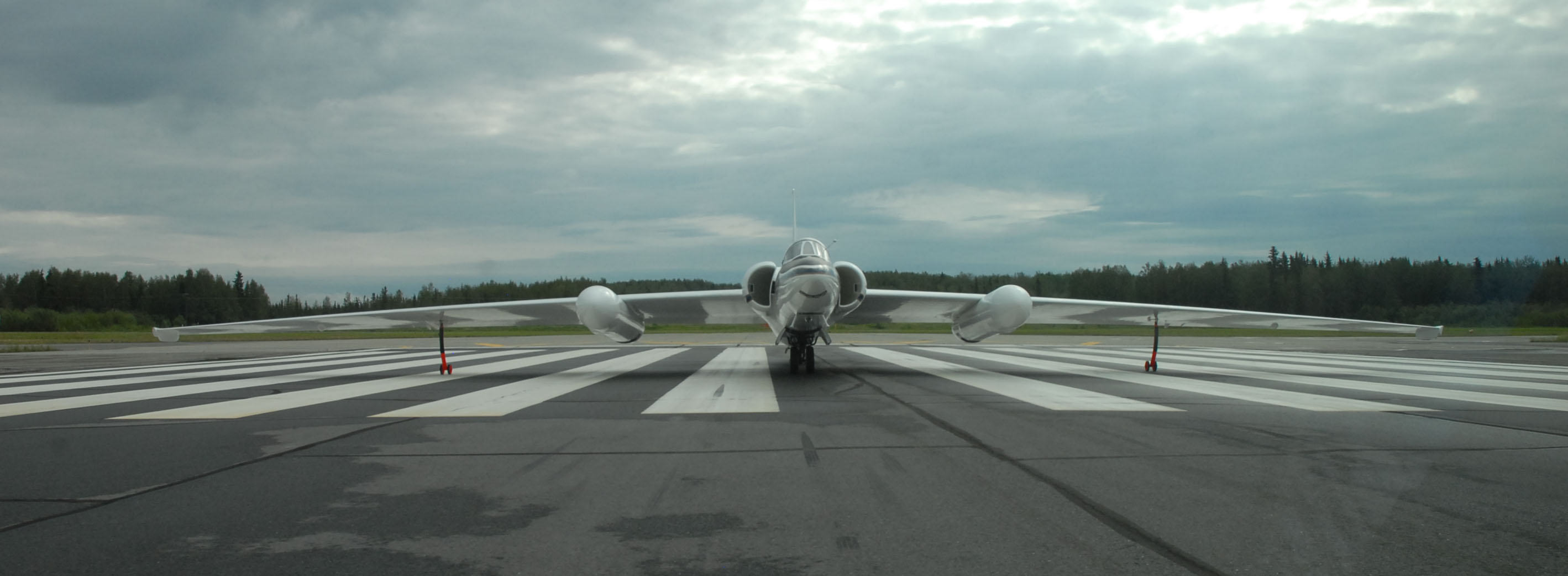 NASA's ER-2 sits at the end of the runway, ready for takeoff. (Credit: Doug Morton/NASA)