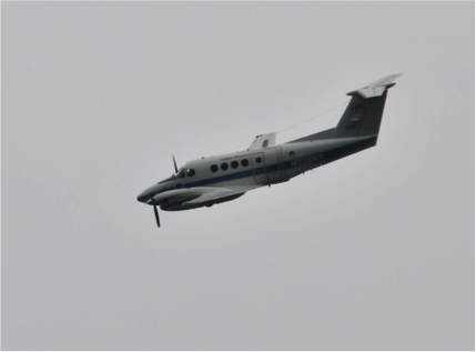 The NASA Langley plane circling the R/V Endeavor on Sunday afternoon. Photo courtesy of Wayne Slade, Sequoia Scientific