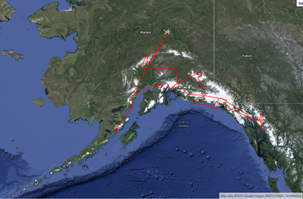 The ER-2, with MABEL on board, flew over volcanoes and glaciers in south central and southeastern Alaska.
