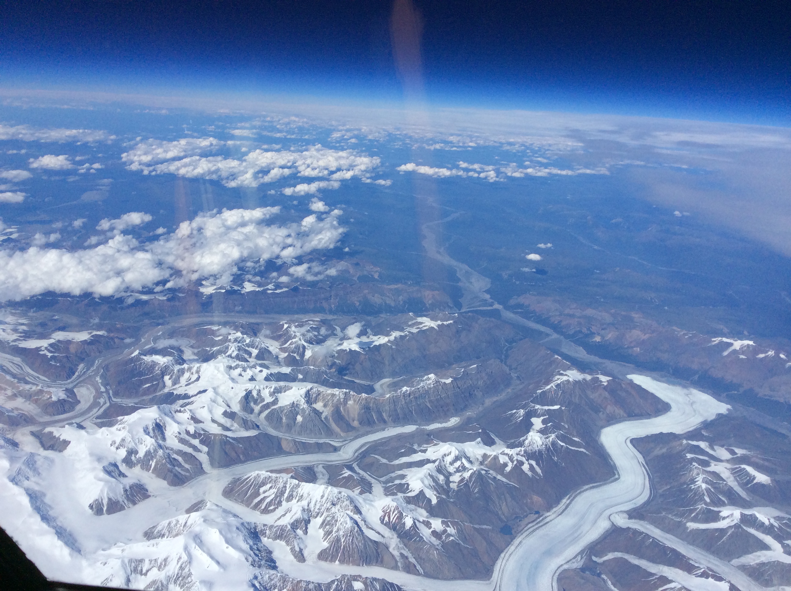 From NASA's ER-2 aircraft, pilot Denis Steele saw glaciers in southern Alaska and Canada -- including the Steele Glacier, in the center of the image, and the Donjek Glacier (lower right). (Credit: Denis Steele)