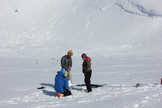 Clem, Josh and Lora testing the new ice core drill.