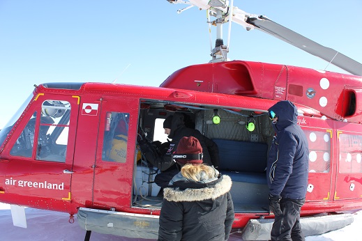 Loading up the first helicopter flight.