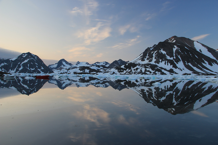 Open Fjord in Kulusuk with ice bergs.
