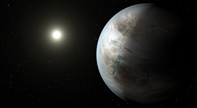 This artist's concept depicts one possible appearance of the exoplanet Kepler-452b, the first near-Earth-size world to be found in the habitable zone of star that is similar to our sun.