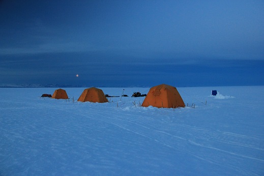 Our camp setup on a cloudy night.