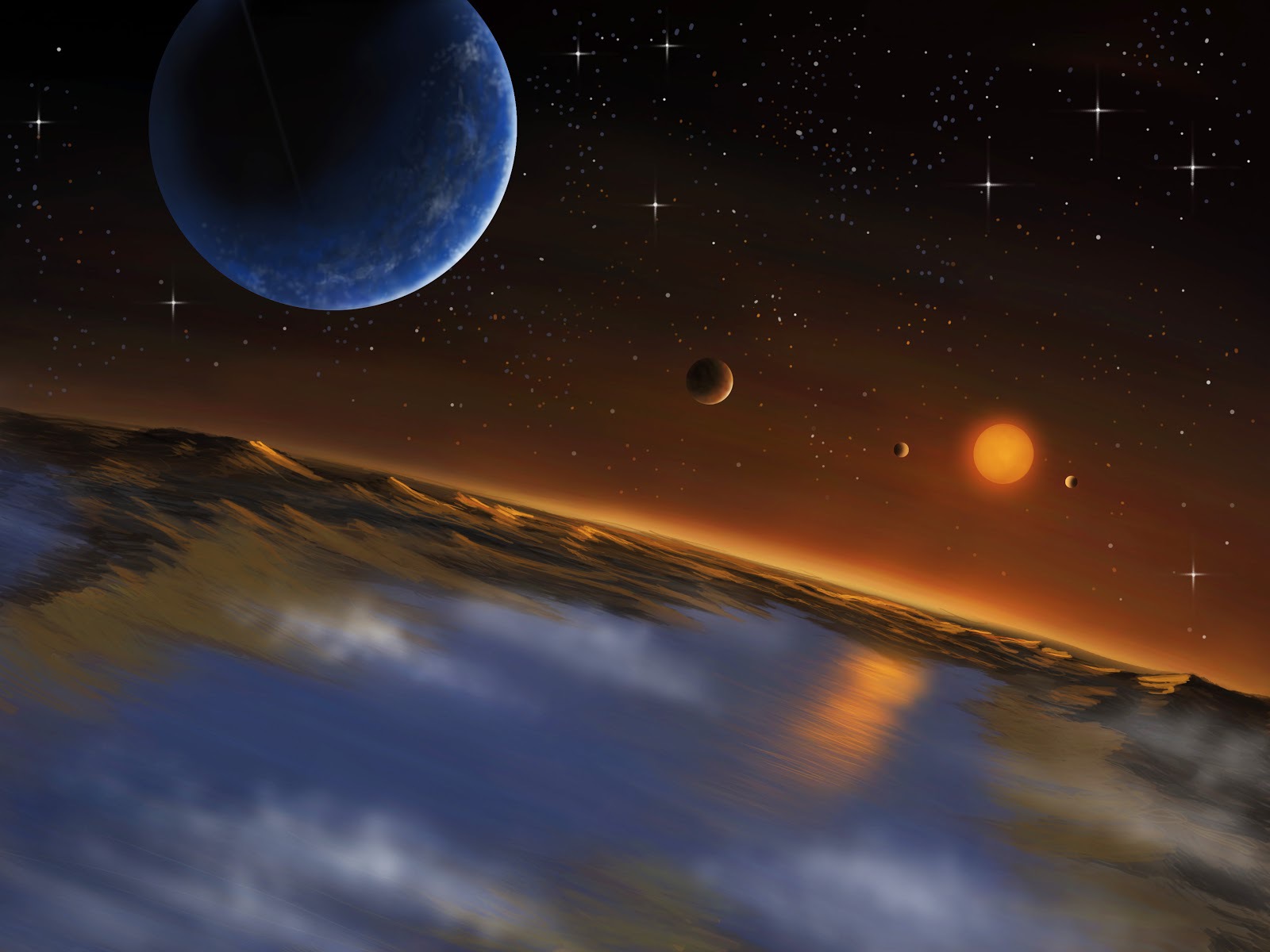 Artist concept of the planetary system Kepler 62.