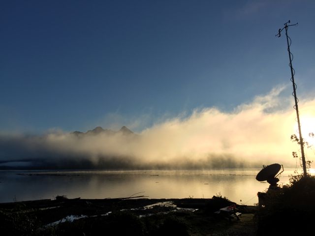 Fog over Lake Quinault as viewed from the DOW location (Photo credit: Angela Rowe)