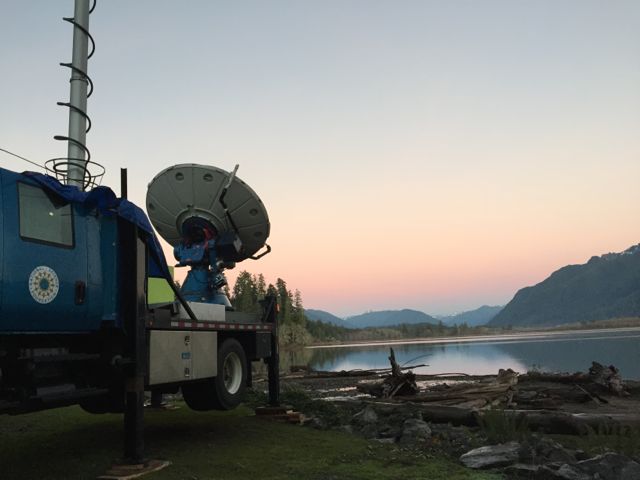 The DOW radar scans vertical slices through precipitation up the valley toward the mountains.