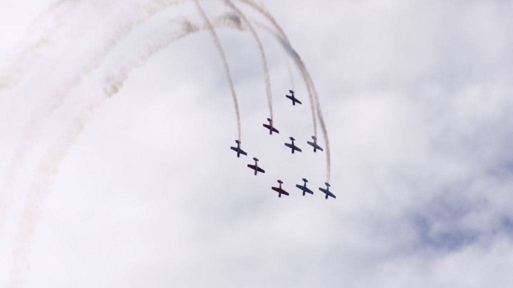Planes flying in the sky during New Zealand air show.