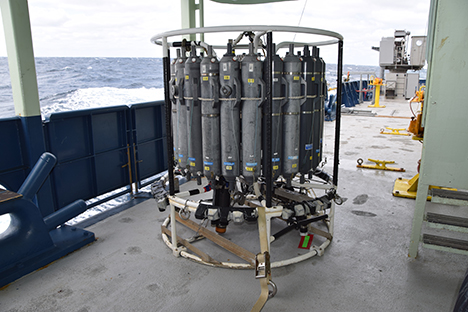 Deployment of a biogeochemical float from the back deck of the R/V Atlantis. Photo: Lee Karp-Boss
