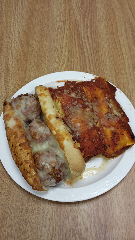 Meatball sub and Manicotti from today's lunch menu.