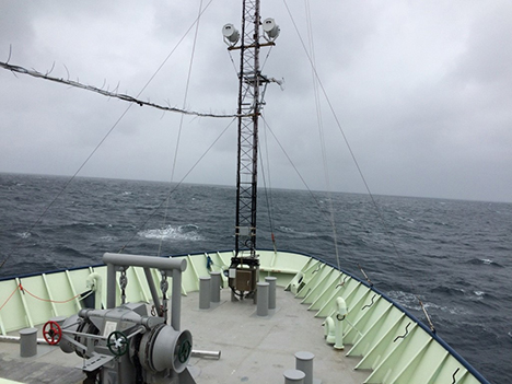 Bow view when walking outside of aerosol vans. 