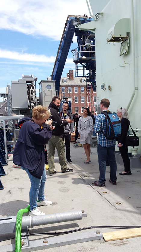Peter Gaube talking to NASA social guests about on deck operations