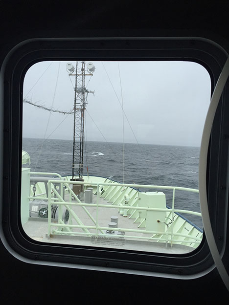 The mast set-up from the window of the van