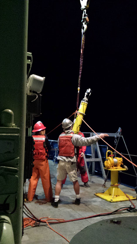 Picture of an Argo float being deployed during NAAMES-I