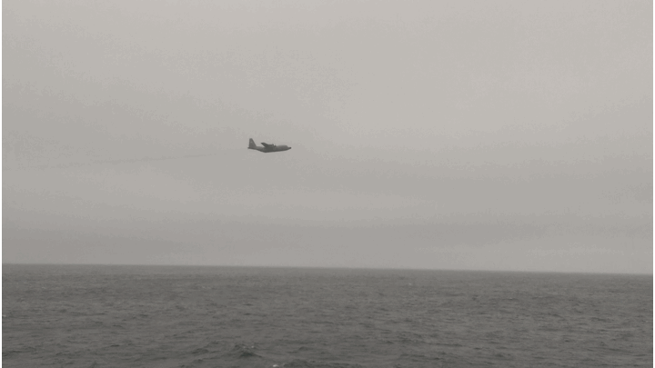 The NASA LARGE C-130H Hercules aircraft as it flew by the R/V Atlantis on 5/19/16.  Photo: Derek Price