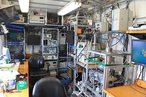 This is the inside of one of our aerosol vans with assorted particle counters, and several devices to measure the particle size spectrum. Photo: Jim Johnson
