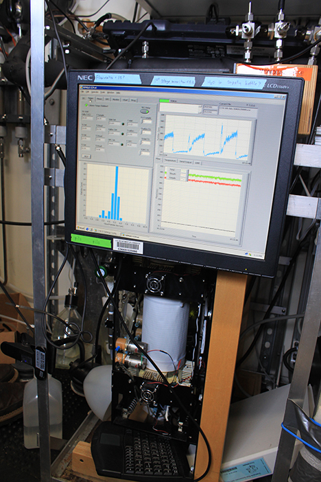 Our Cloud Condensation Nuclei Counter, CCNC, an instrument that takes sample air and raises the humidity to various levels that are just above the condensation point, then it measures concentration of water drops that are formed. Photo: Jim Johnson