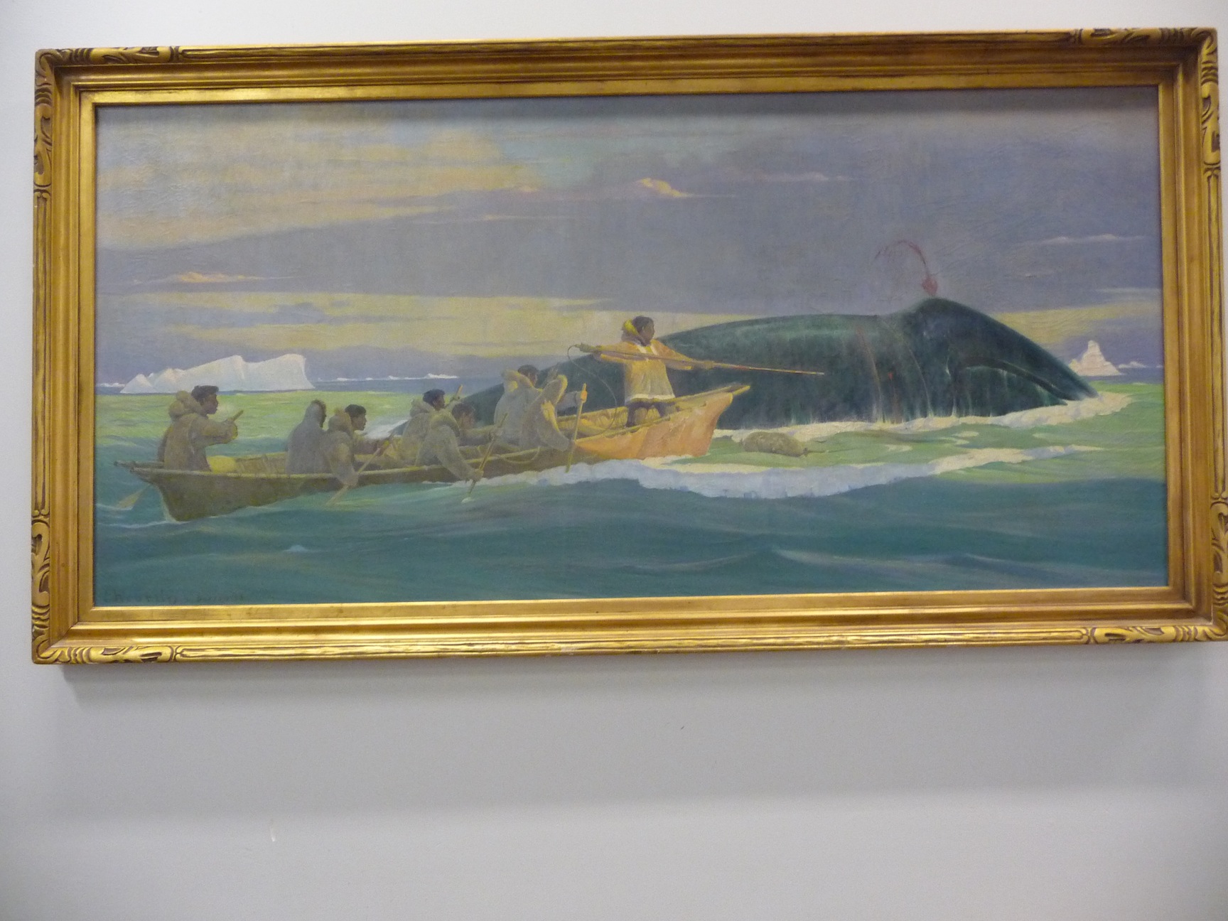 A painting of whale hunting at the Inupiat Heritage Center.