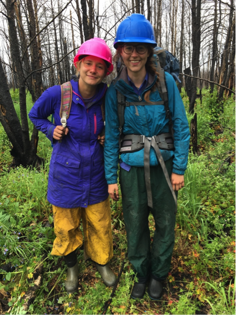 Liz Wiggins and Jocelyne LaFlamme, packed up and ready to walk to the next field site.