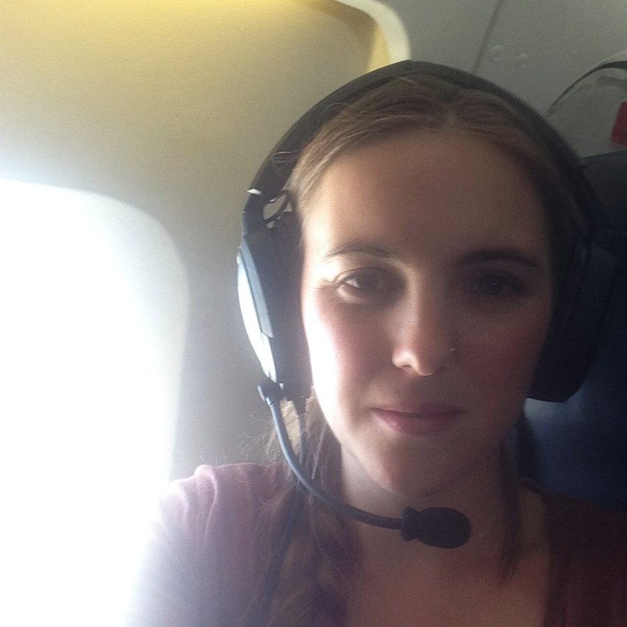 Christina Williamson (yup, me again), research scientist with CIRES/NOAA on the DC-8 during the first ATom test flight. (Credit: Christina Williamson)