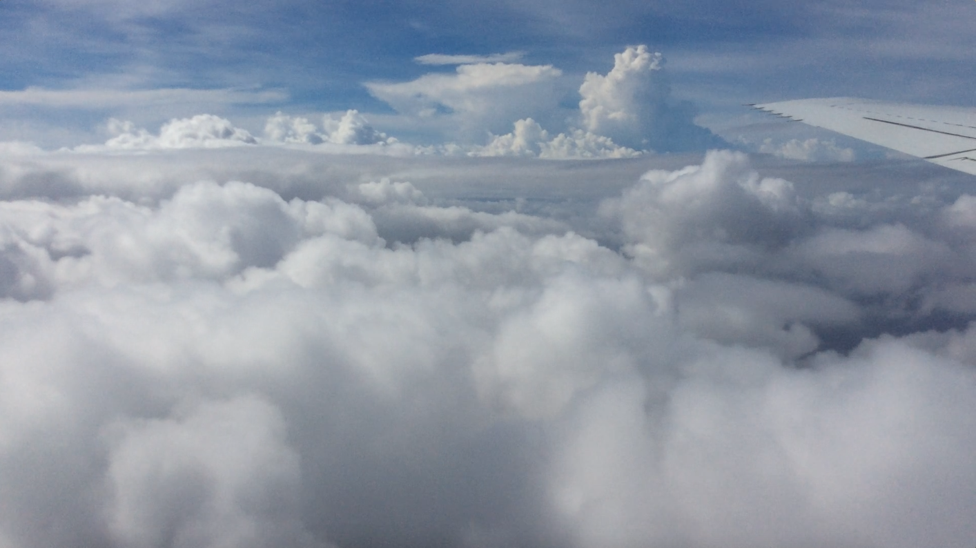 The DC-8 flies among the developing showers of the ITCZ along the equator on the flight from Kona to American Samoa. Steven Wofsy, Harvard University
