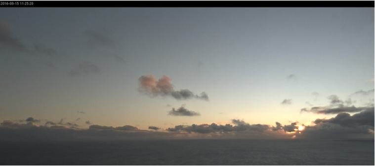 Crisp, clean sunrise seen from 500 ft over the South Atlantic east of Argentina. Photo: NASA DC-8 forward camera.