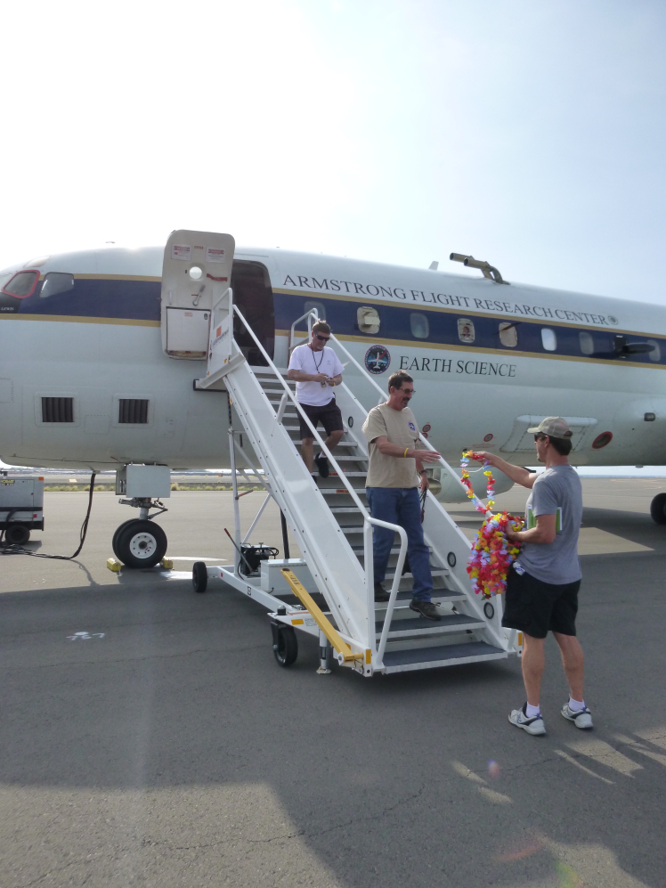 Leis handed out by Dave Jordan (NASA AIMES) as we land in Kona, Hawaii (credit: Karl Froyd)