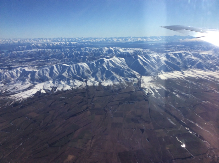 Coastal mountains on the South Island of New Zealand, near Lauder Station, overlooking agricultural lands. Credit: Steven Wofsy, Harvard University