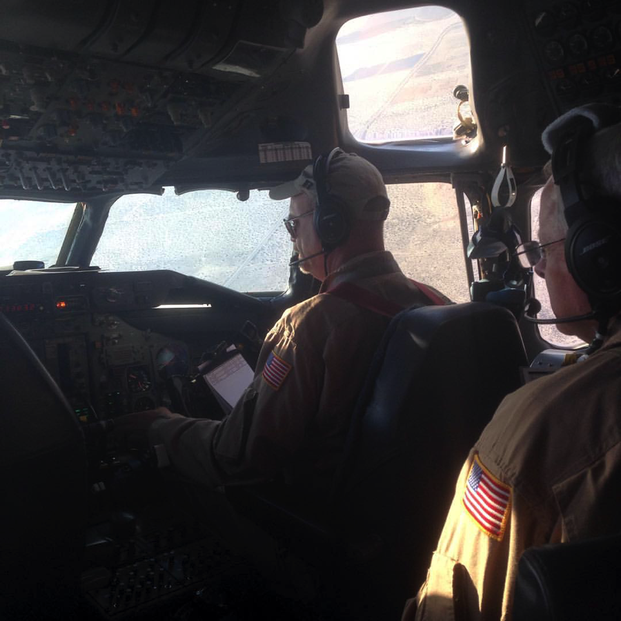 In the cockpit during landing back in California. Credit: Christina Williamson