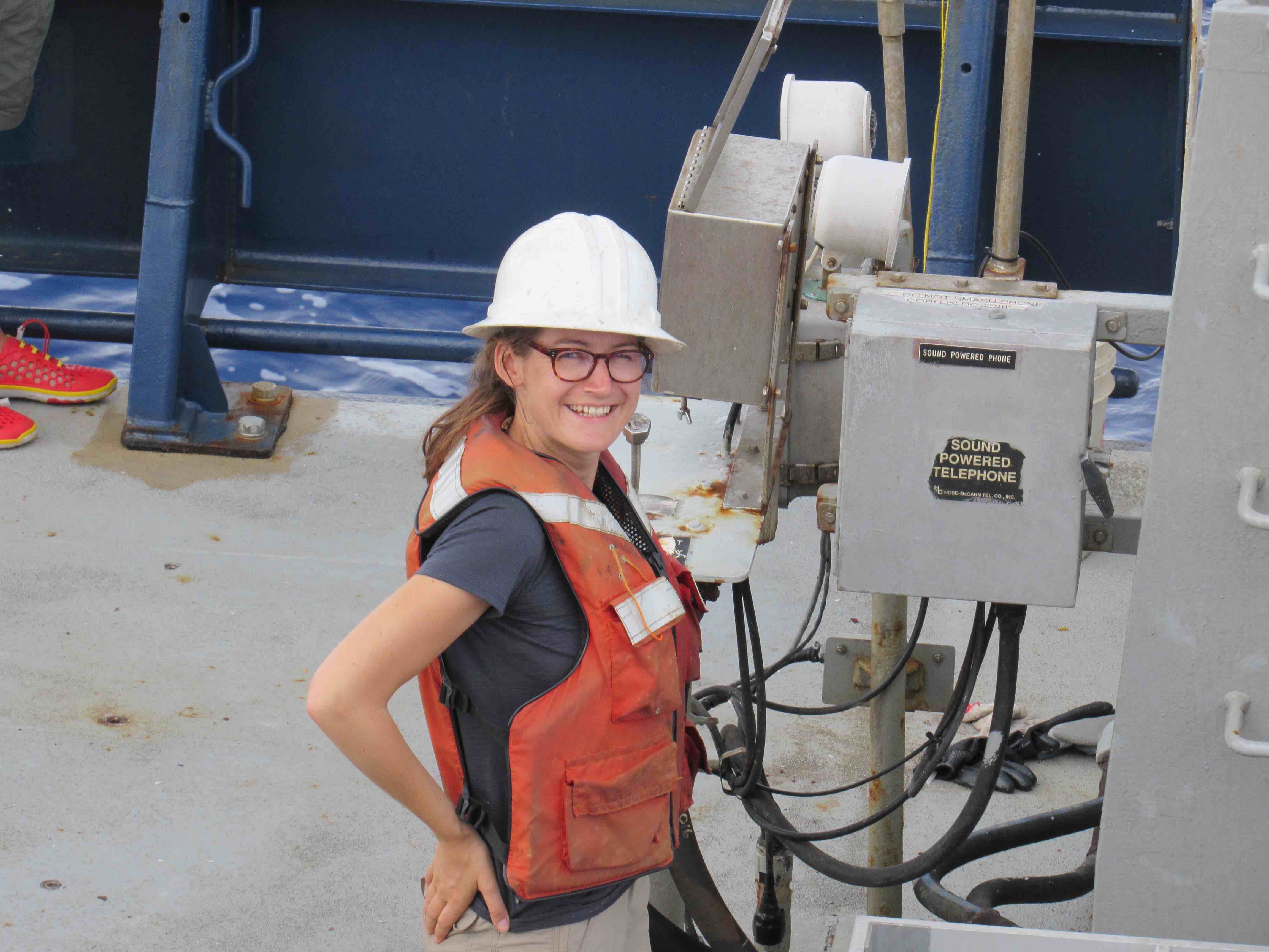 Audrey Hasson driving the A-frame during mooring deployment.