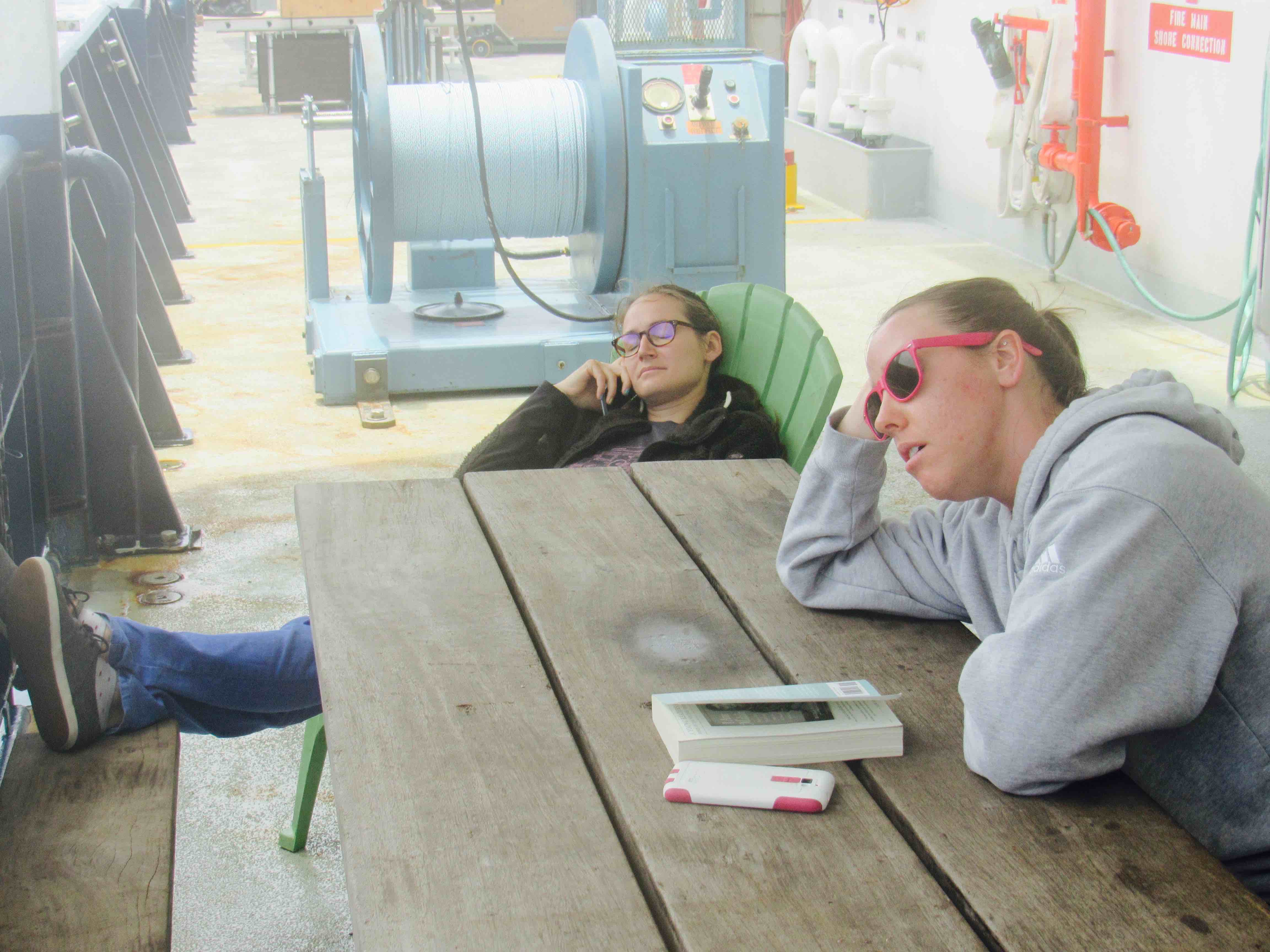 Audrey and Kristen during the early seasick times.