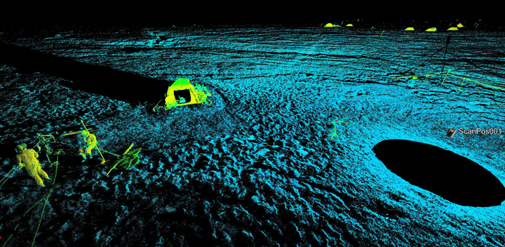 Here is a screen shot of a 3D LiDAR scan point cloud featuring one of our tents that we used to keep batteries, instruments and people warm while at ice camp.