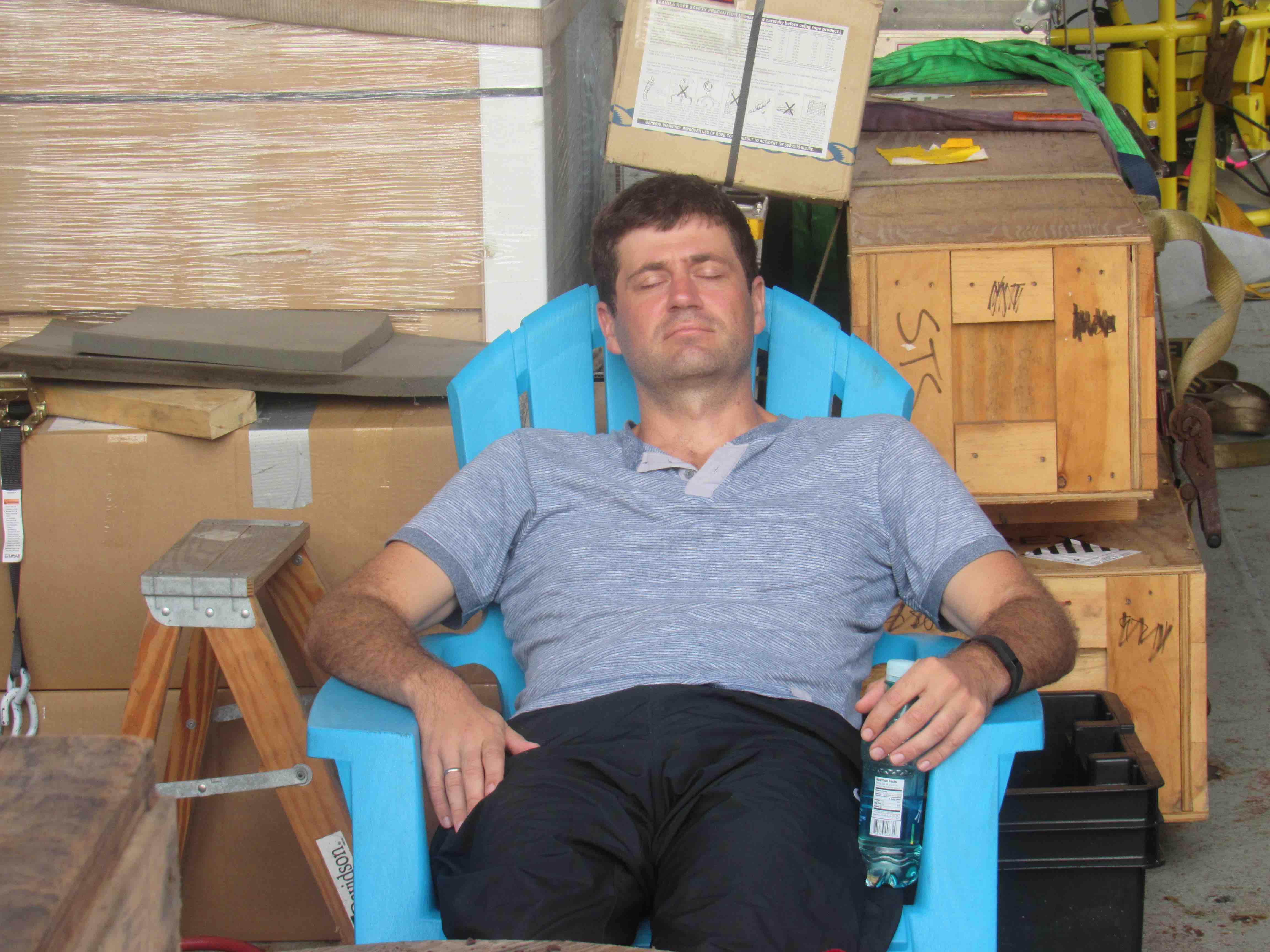 Denis Volkov taking a break from work in the afternoon.