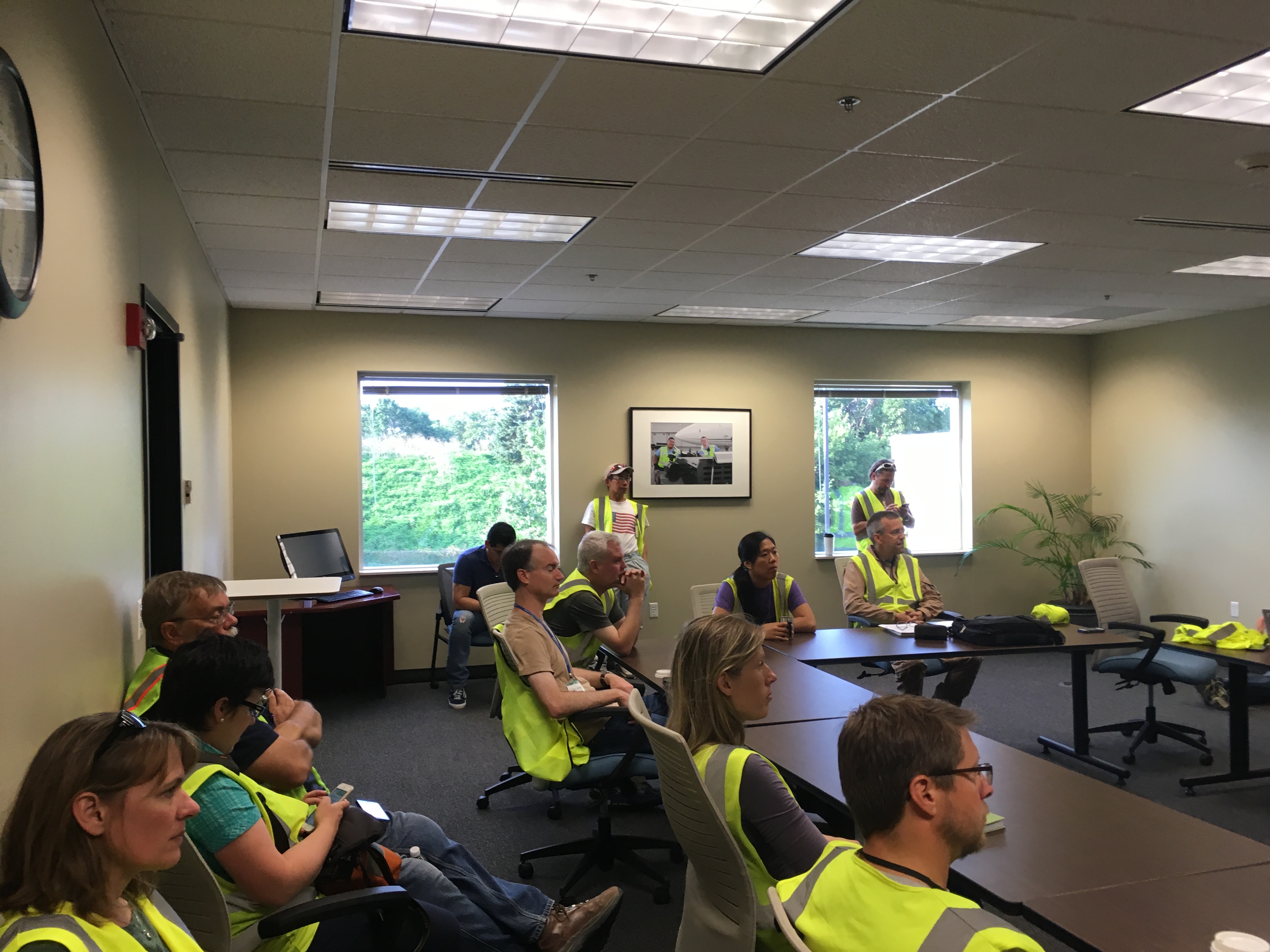 Tired ATom scientists at our final pre-flight briefing. Photo by Róisín Commane