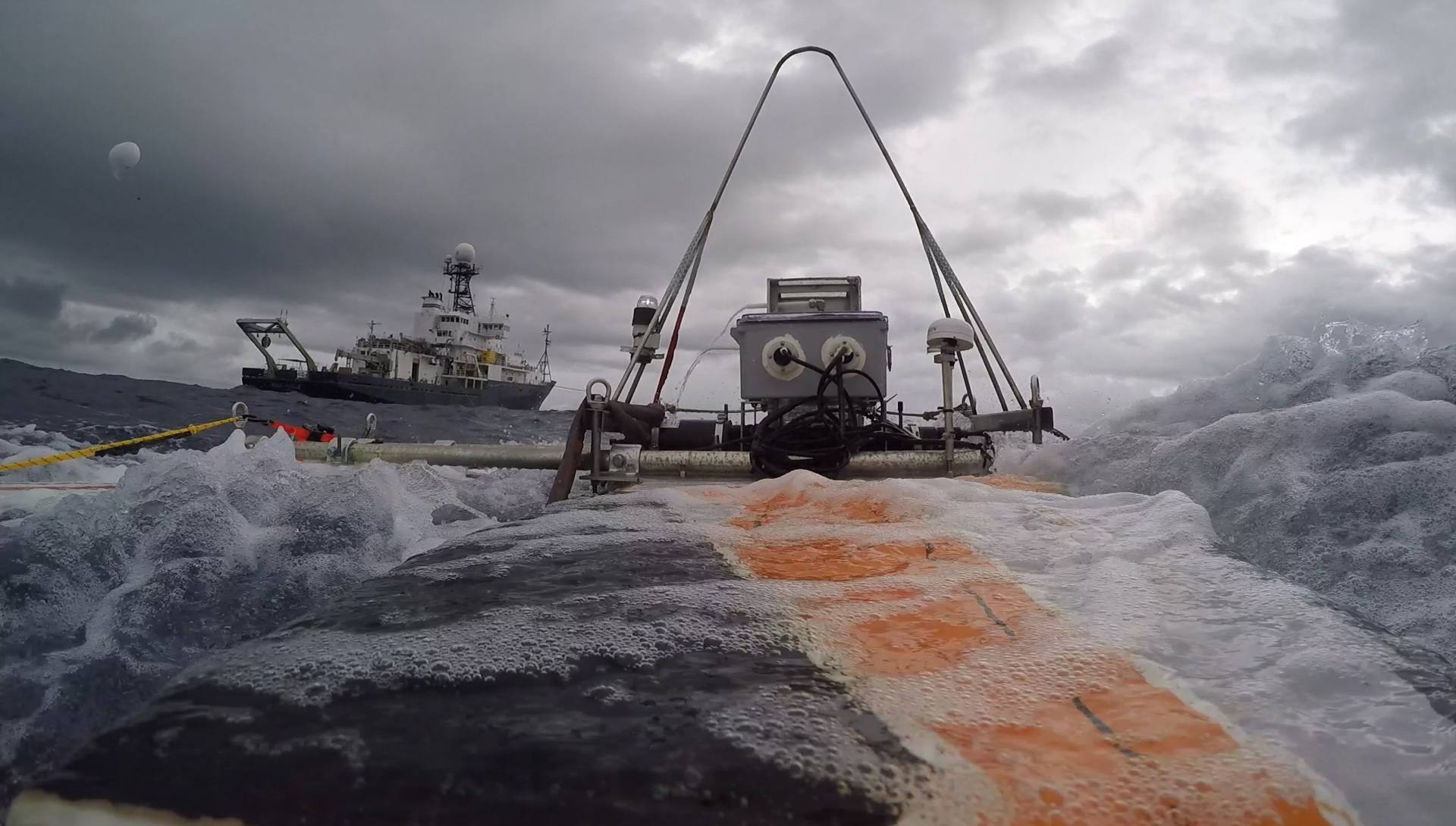 The R/V Revelle and the Lighter-Than-Air InfraRed System, as seen from the Surface Salinity Profiler.