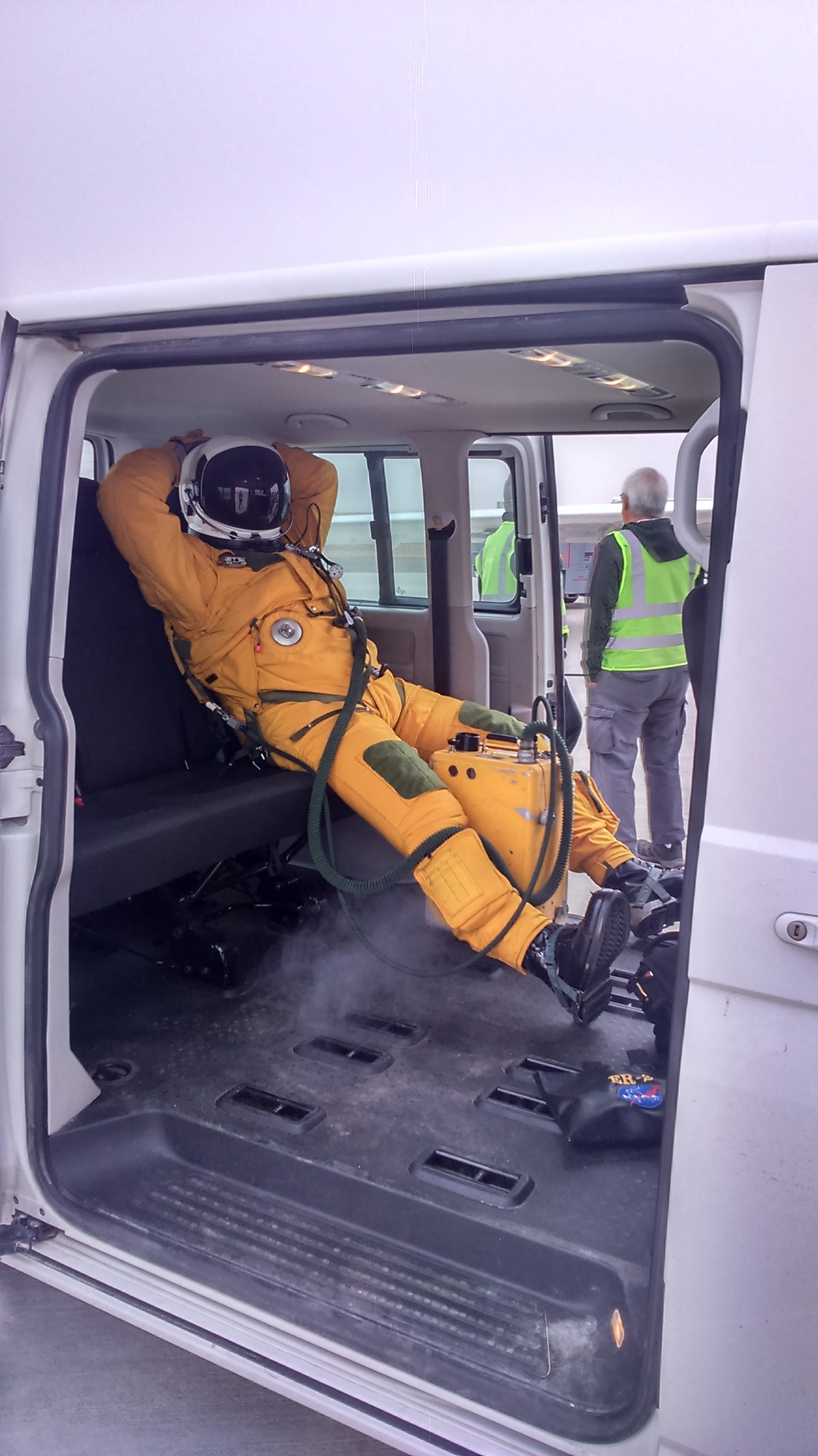 ER-2 pilot in the van before flight. Credit: Danitza Klopper