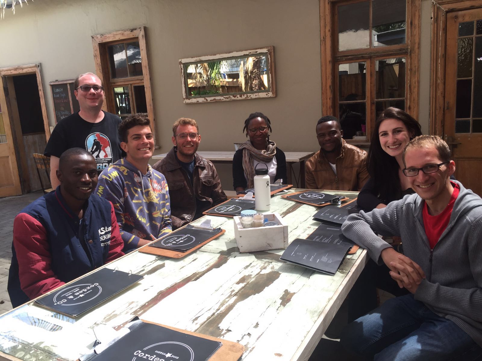 Danitza Klopper (second from right) with a group of NASA scientists and shadowing Namibian and South African students. Photo credit: Cordes Cafe staff
