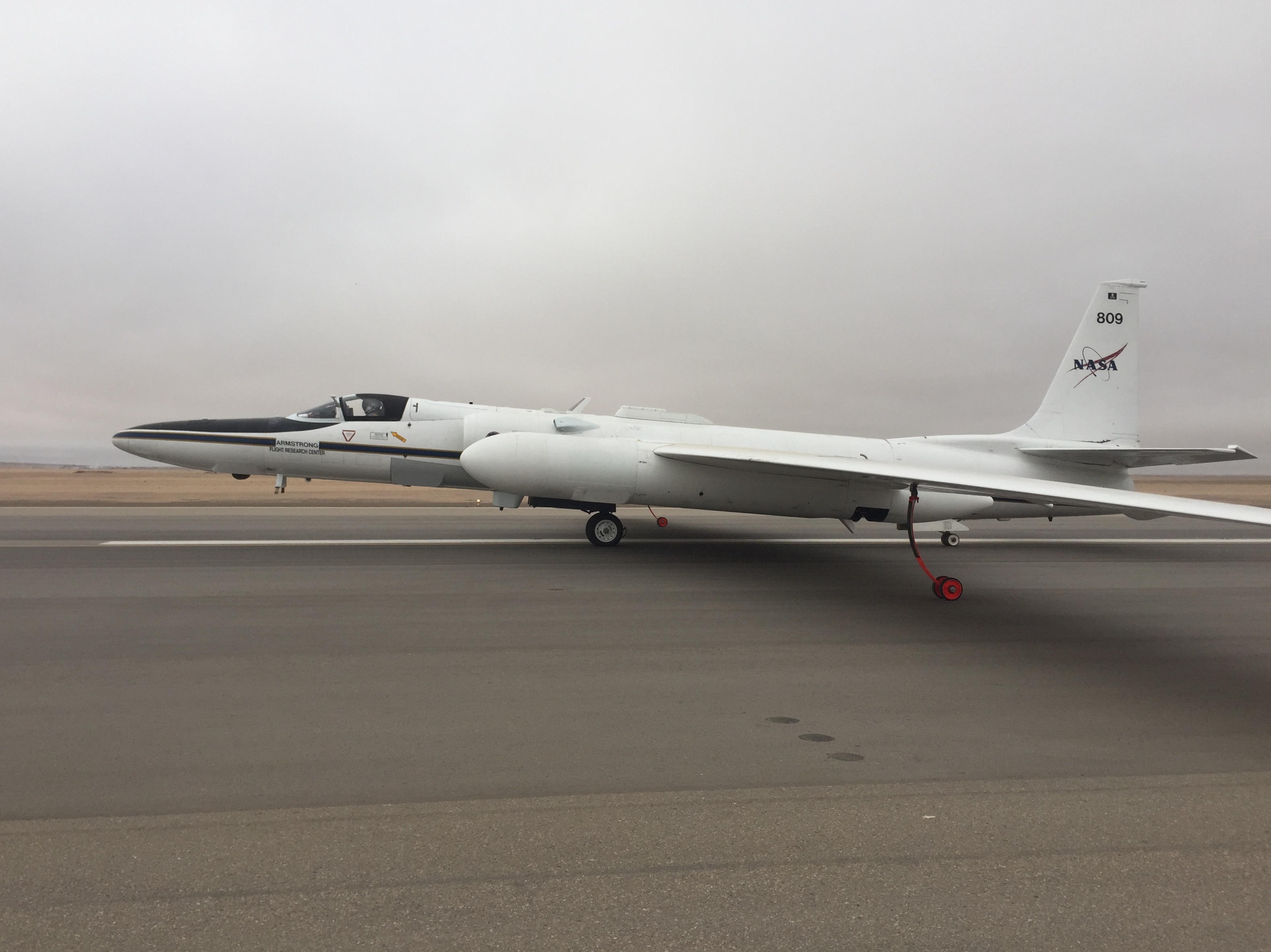 The ER-2 aircraft preparing for a flight, as seen from the “chase car”. Credit: Mike Tosca.