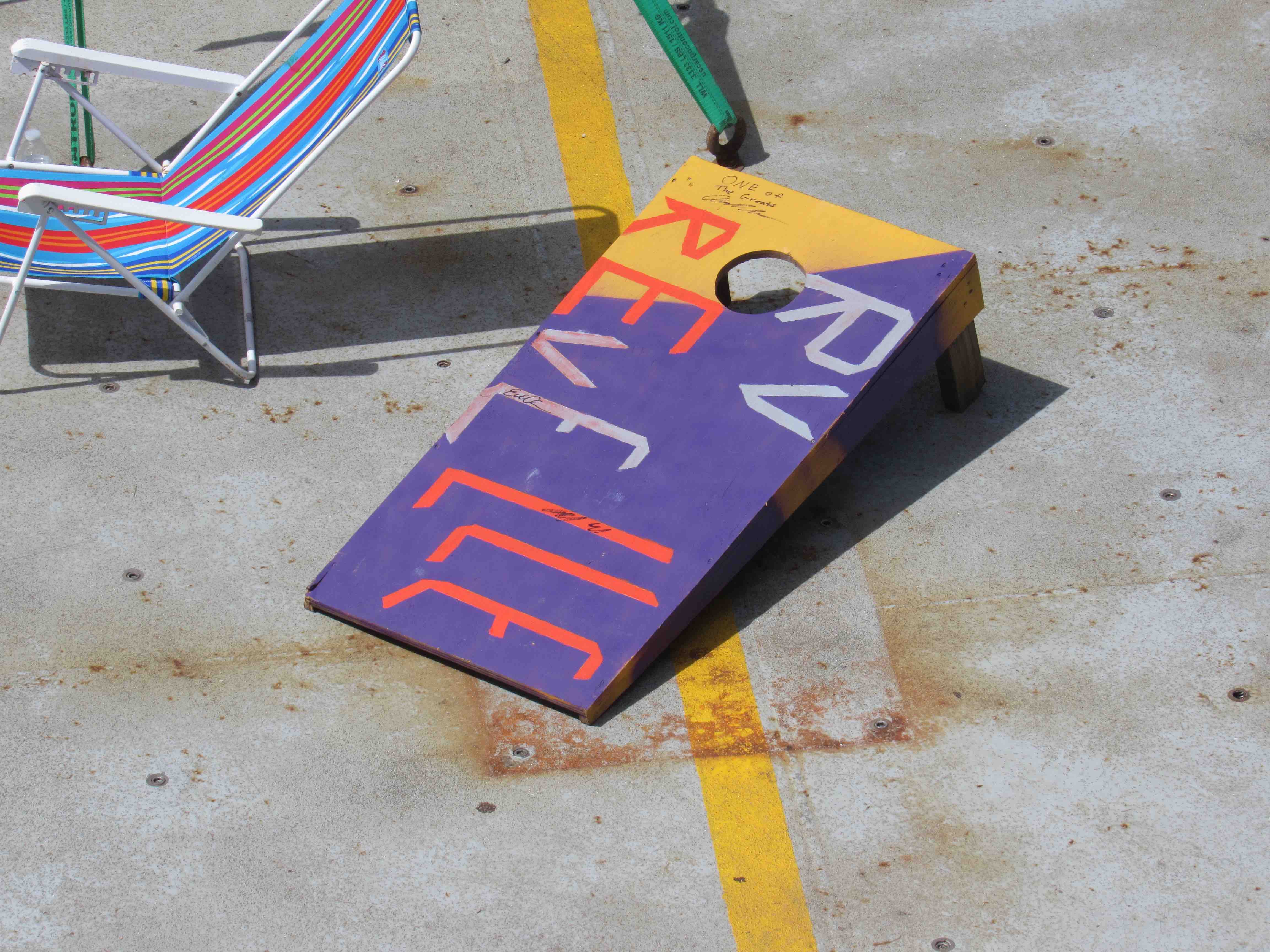 Two teams, eight bean bags and two targets = hours of amusement.