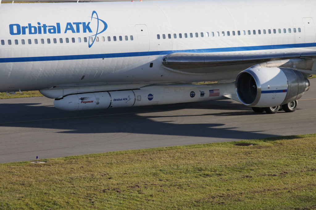 Orbital ATK Stargazer aircraft arrives at the Skid Strip at Cape Canaveral Air Force Station in Florida.