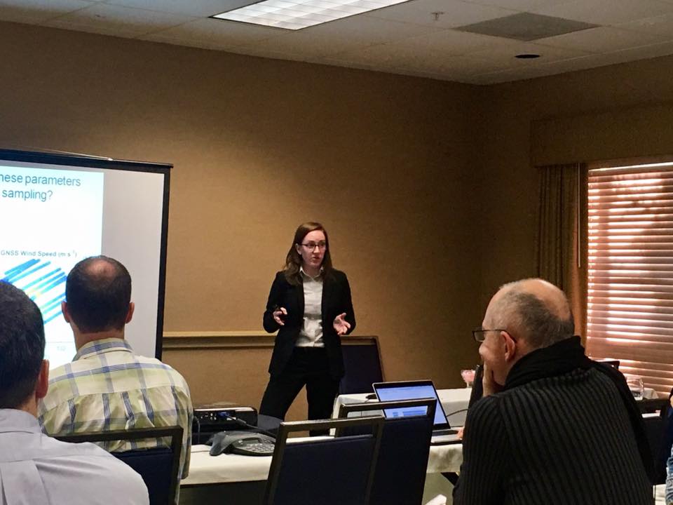 Here I am, presenting my work at the CYGNSS science team meeting. Photo credit: EJ Olsen