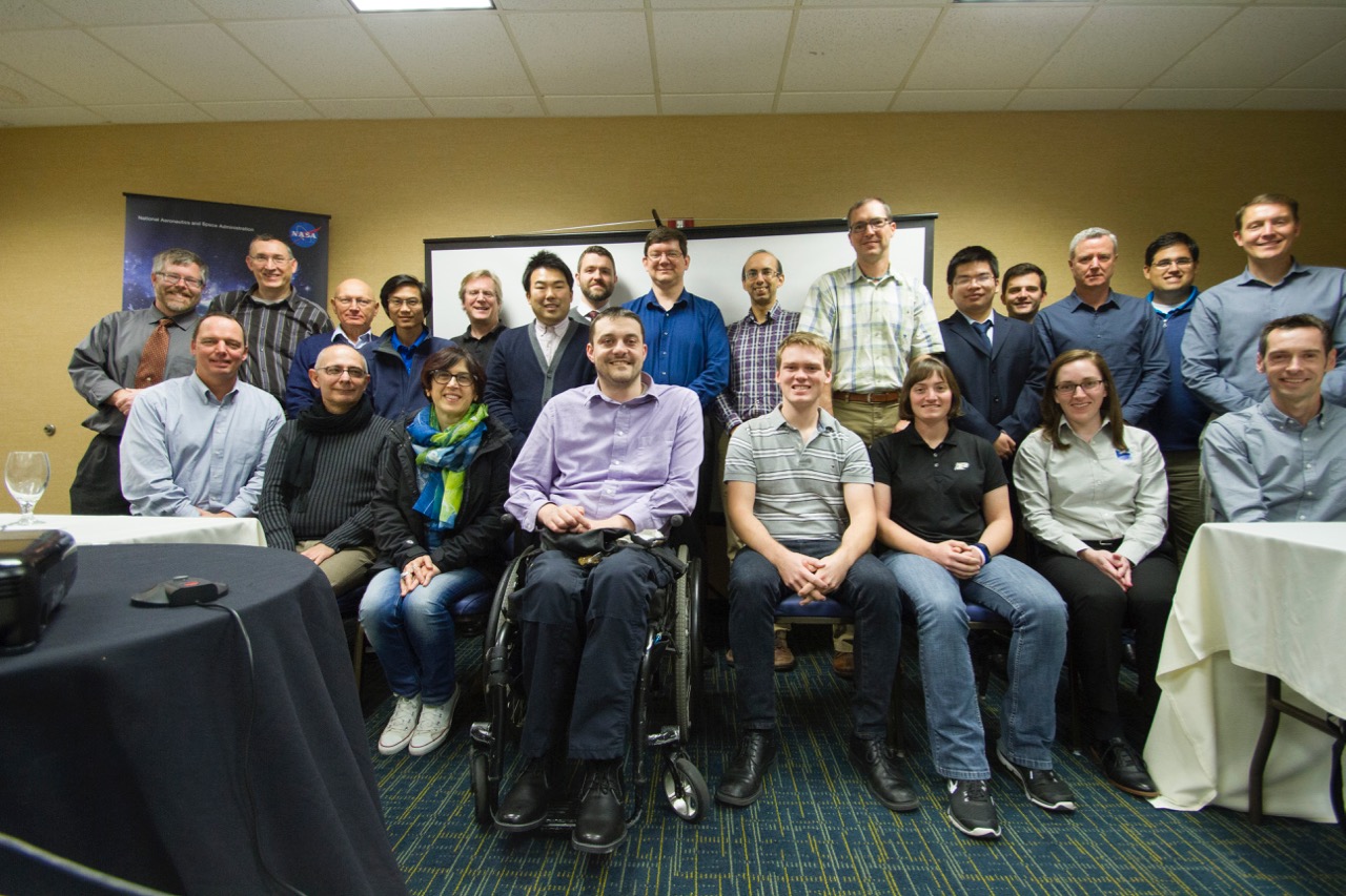 CYGNSS Science Team members get together to meet and discuss new findings, as well as prepare for the first year of science operations. Participants included: Nancy Baker, Charles Bussy-Virat, Matt Buchanan, Tim Butler, Kenny Carlsen, Juan Crespo, Maurizio di Bisceglie, Lilli Galdi, Jim Garrison, Joel Johnson, Stephen Katzberg, Mark Leidner, Xuanli Li, Sharan Majumdar, Darren McKague, Brian McNoldy, Mary Morris, Stephen Musko, Andrew O'Brien, Jeonghwan Park, Derek Posselt, Zhaoxia Pu, Aaron Ridley, Emily Riley, Chris Ruf, Kaitie Schoenfeldt, Bill Schreiner, Seubson Soisuvarn, Tianlin Wang, Xiaosu Xie, Valery Zavorotny (Some not pictured, as they participated remotely.) Photo credit: Aaron Ridley