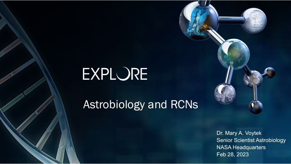 title slide with illustration of double helix on left, molecule on upper right in blue-gray tones on back background