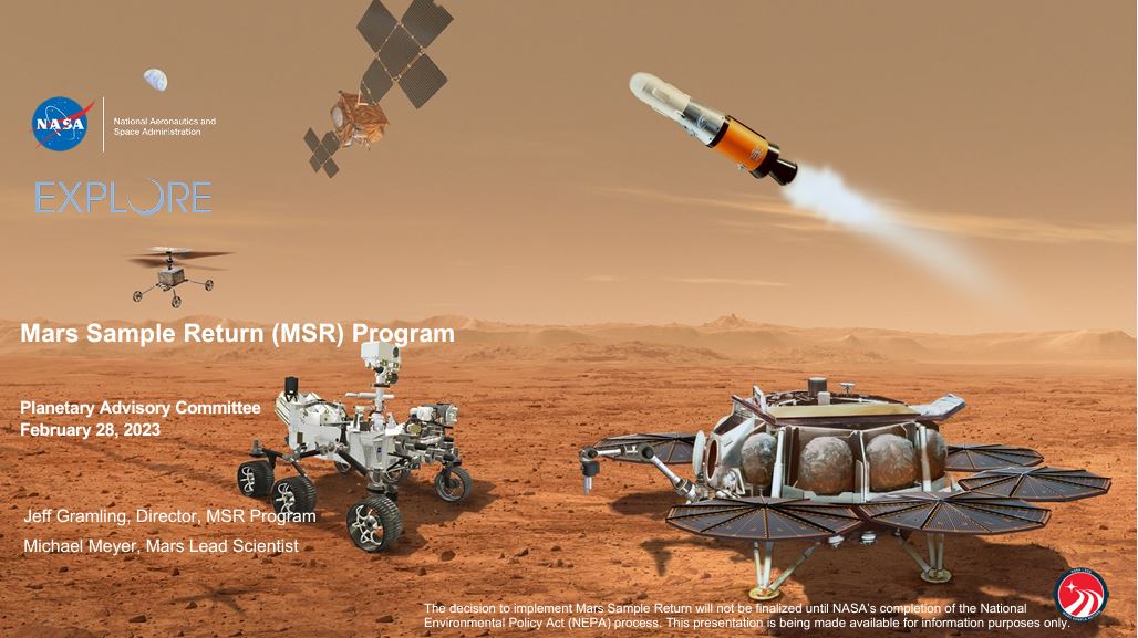 title slide with background showing spacecraft involved in Mars sample return against Mars backdrop