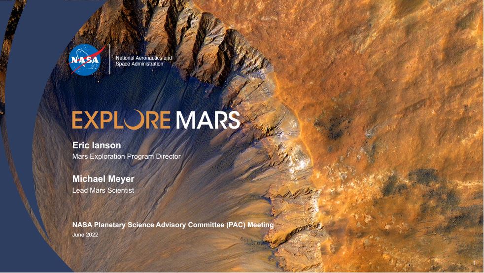 title slide with background image of Mars crater in orange and red