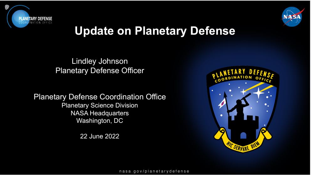 title slide with white text on black background and PDCO insignia of sentinel in watch tower with telescope pointed at stars